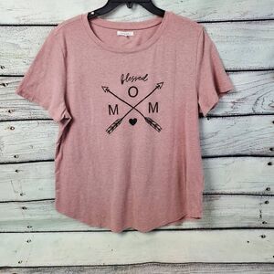 Maurices Women’s Pink “Blessed MOM” Graphic T-Shirt Size Large L Short Sleeve